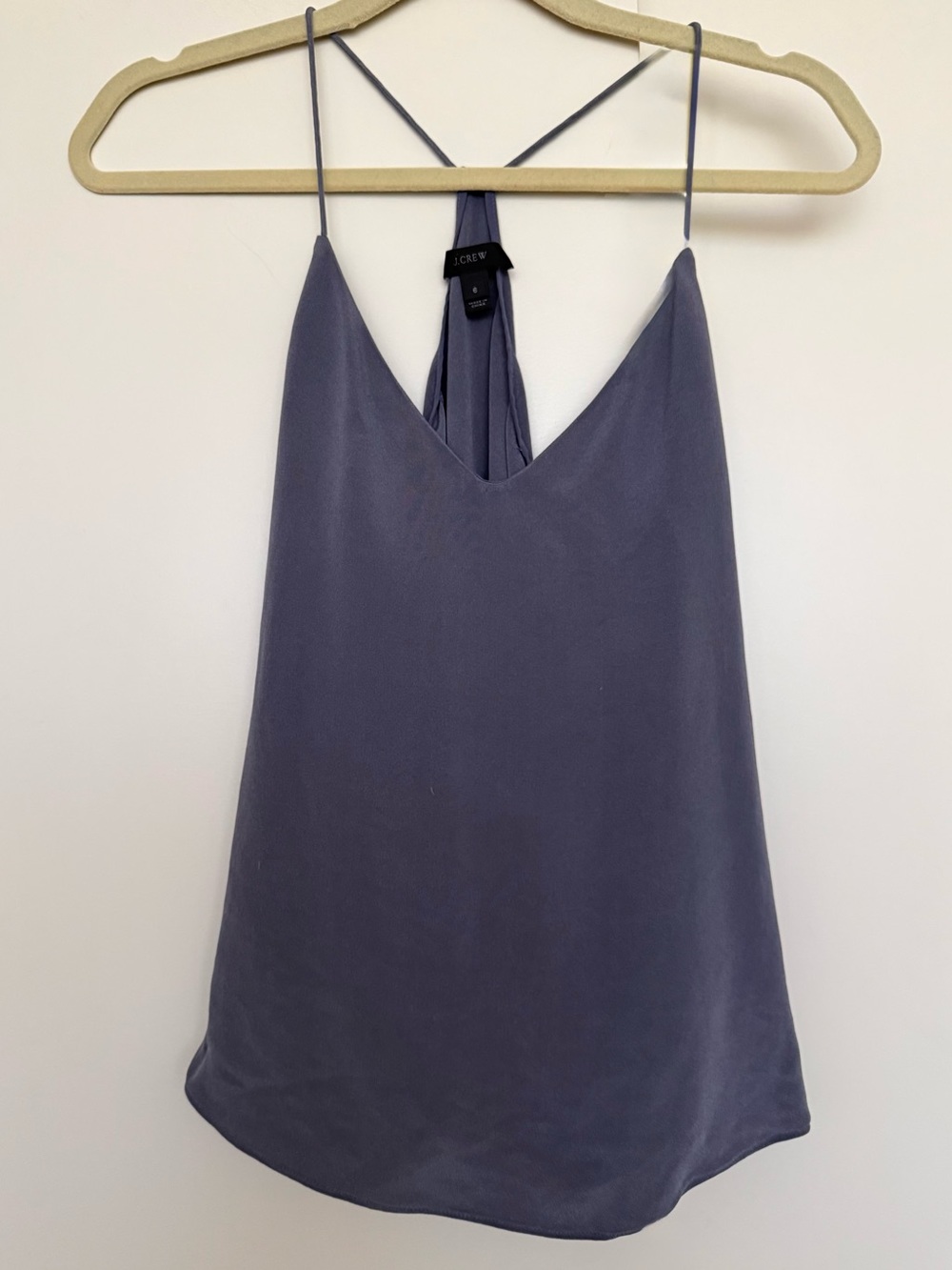 J. Crew 100% Silk Racerback Slate Lilac Grey Strappy Swing Top 6 S/M